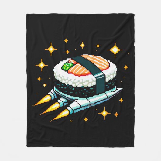 Sushi Spaceship Pixel Art Flying Sushi Roll Design Fleecedecke (Vorderseite)