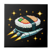 Sushi Spaceship Pixel Art Flying Sushi Roll Design Fliese (Vorderseite)