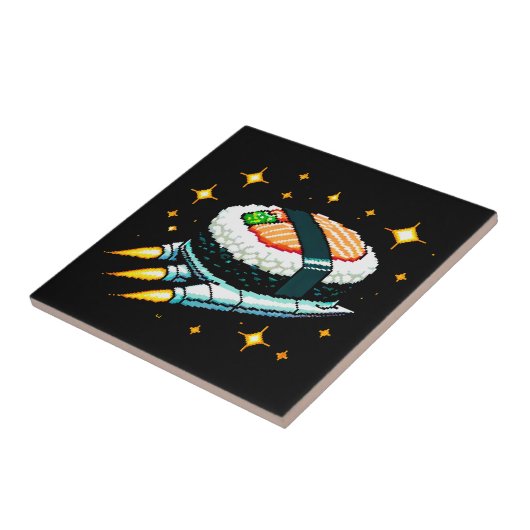 Sushi Spaceship Pixel Art Flying Sushi Roll Design Fliese (Seite)