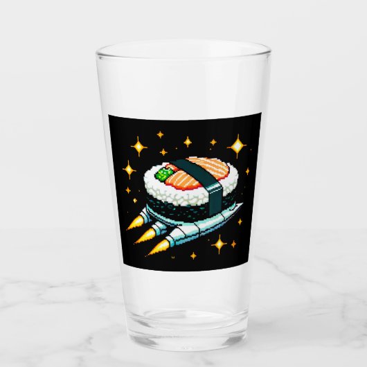 Sushi Spaceship Pixel Art Flying Sushi Roll Design Glas (Vorderseite)