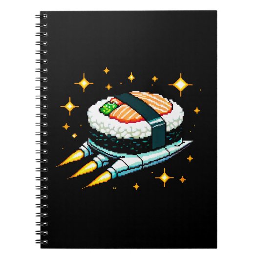 Sushi Spaceship Pixel Art Flying Sushi Roll Design Notizblock (Vorderseite)