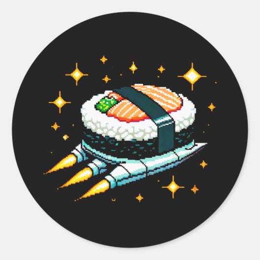 Sushi Spaceship Pixel Art Flying Sushi Roll Design Runder Aufkleber (Vorderseite)