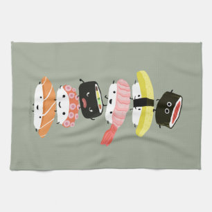Sushi Stack - Ein Turm aus glücklichen Sushi-Freun Küchentuch