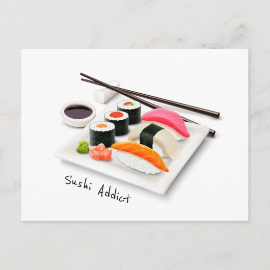 Sushi-süchtig niedliches japanisches Essen Postkarte (Vorderseite)