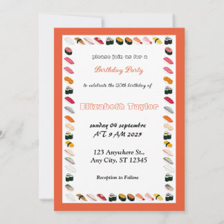 Sushi Themed Birthday Party Einladung