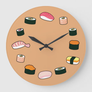 Sushi Time! Funky (Beige) Wall Clock Große Wanduhr