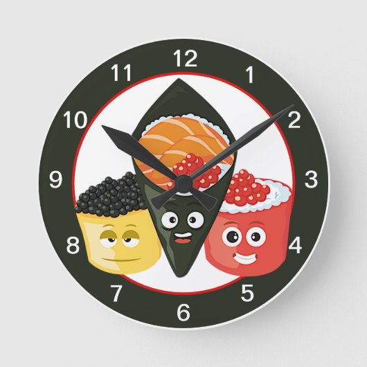 Sushi Time Kawaii Sushi Runde Wanduhr (Vorderseite)