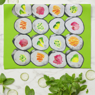 Sushi Time watercolor wasabi Geschirrtuch