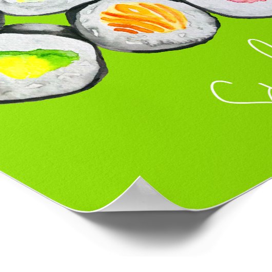 Sushi Time watercolor wasabi Poster (Ecke)