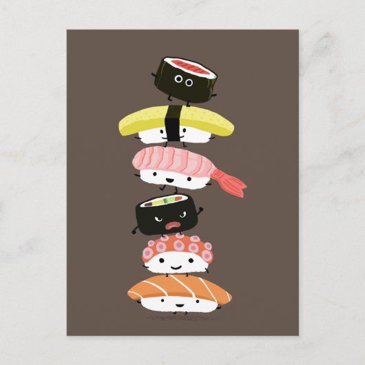 Sushi Tower - Ein glücklicher Stack der Sushi-Freu Postkarte (Vorderseite)