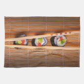 Sushi und hölzerne Essstäbchen Geschirrtuch (Horizontal)