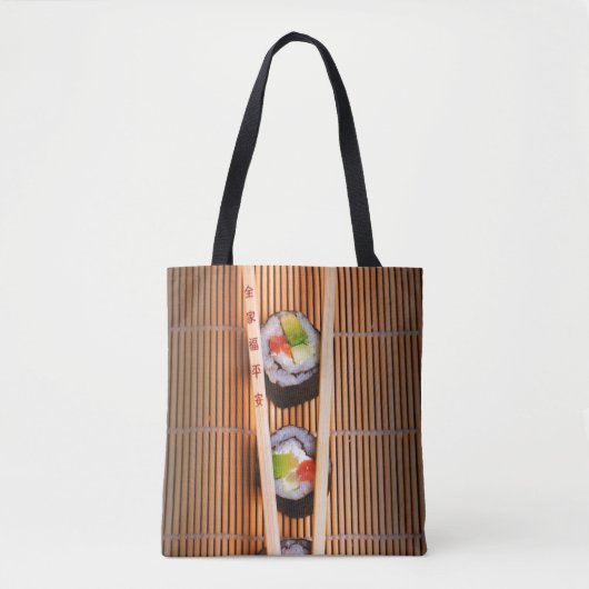 Sushi und hölzerne Essstäbchen Tasche (Vorderseite)