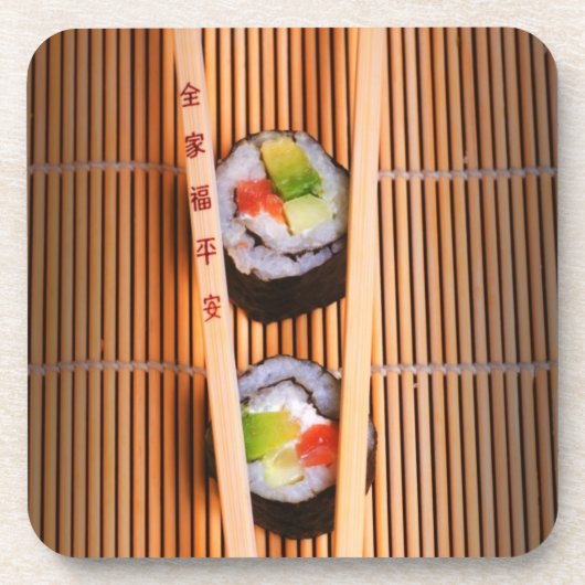 Sushi und hölzerne Essstäbchen Untersetzer (Vorderseite)