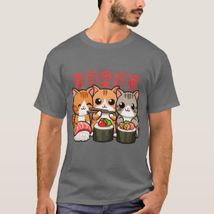 Sushi und Katzen-Retro T-Shirt