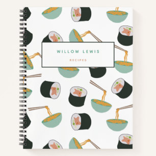 Sushi und Noodles Muster Rezept Kochbuch Notizblock