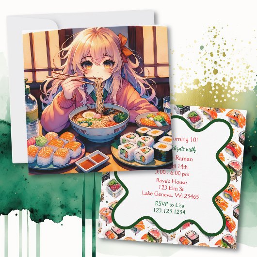 Sushi und Ramen Girl's Anime Birthday Party Einladung