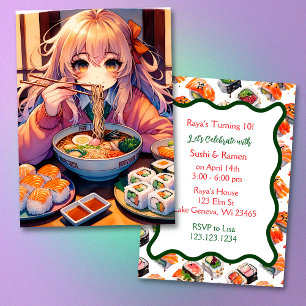 Sushi und Ramen Girl's Anime Birthday Party Einladung