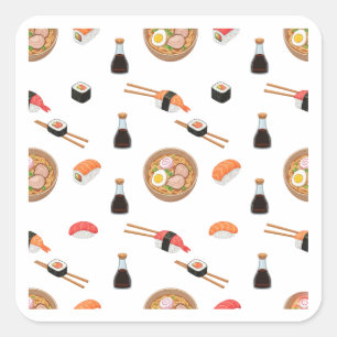 Sushi und Ramen-Muster-Design-Aufkleber Quadratischer Aufkleber