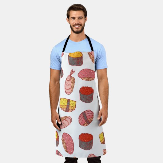 Sushi und Rollen nahtlos Muster. Doodle Cartoon c Schürze (Getragen)