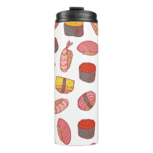 Sushi und Rollen nahtlos Muster. Doodle Cartoon c Thermosbecher