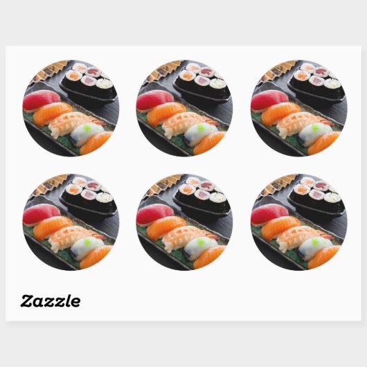 Sushi und Rollen Runder Aufkleber (Blatt)