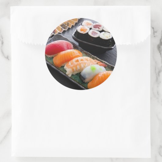 Sushi und Rollen Runder Aufkleber (Tasche)