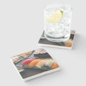 Sushi und Rollen Steinuntersetzer (Seitenansicht)