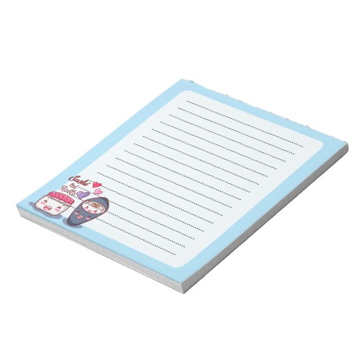 Sushi und Rolls Blue Notepad Notizblock (Rotiert)