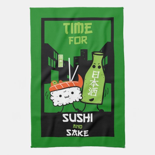 Sushi und Sake-Feinschmecker Geschirrtuch (Vertikal)