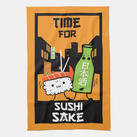 Sushi und Sake-Feinschmecker Geschirrtuch (Vertikal)