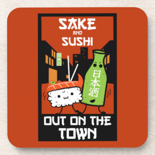 Sushi und Sake Feinschmecker Napkin Getränkeuntersetzer