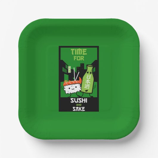 Sushi und Sake-Feinschmecker Pappteller (Vorderseite)