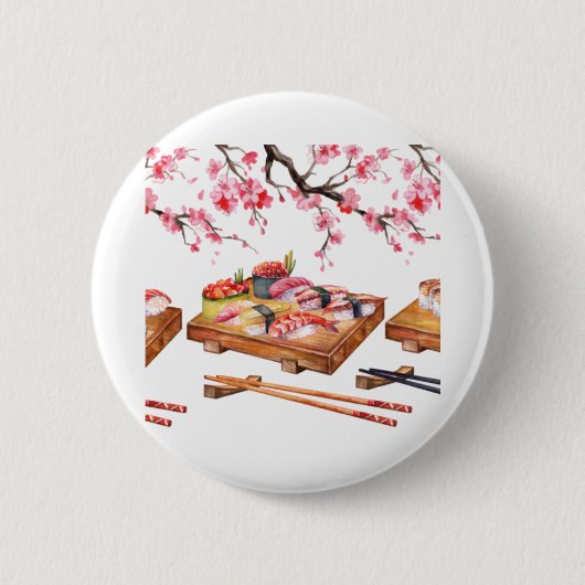 Sushi und Sakura mit japanischer Küche Button (Vorderseite)