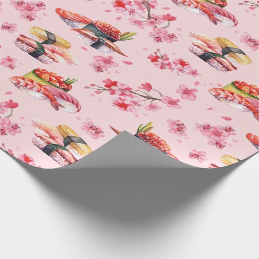 Sushi und Sakura mit japanischer Küche Geschenkpapier (Ecke)