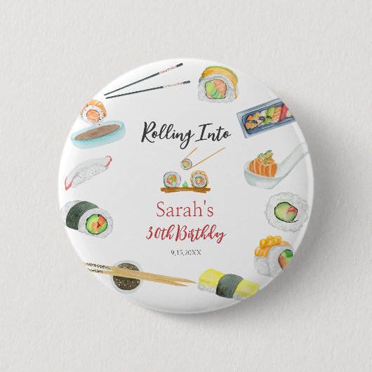 Sushi und Sashimi Birthday White Button (Vorderseite)