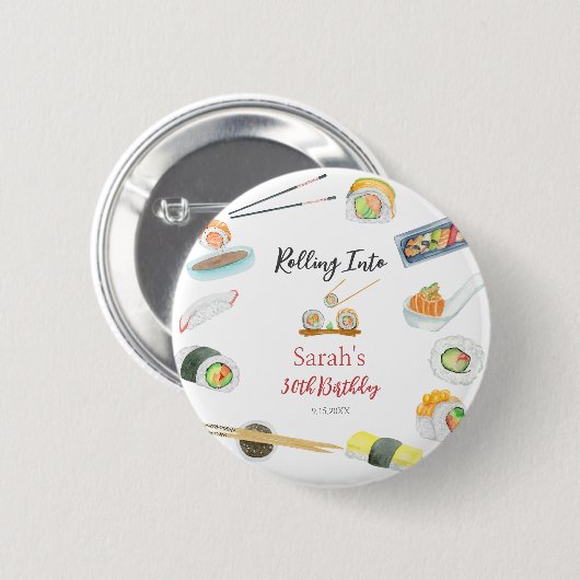 Sushi und Sashimi Birthday White Button (Vorne & Hinten)