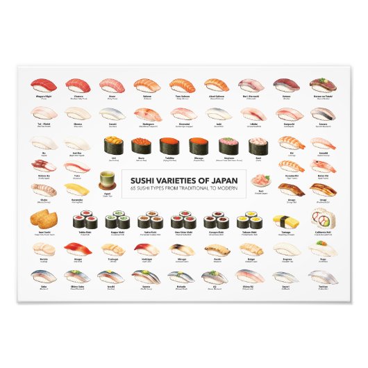 Sushi Varieties of Japan Poster – 65 Sushi Chart フ (Vorne)