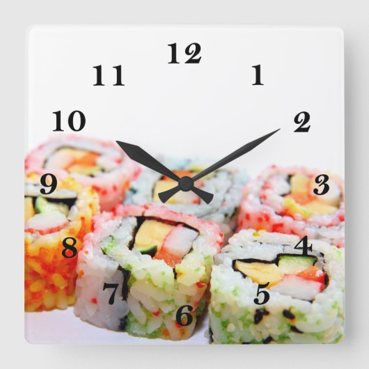 Sushi-Wall-Uhr Quadratische Wanduhr (Vorderseite)