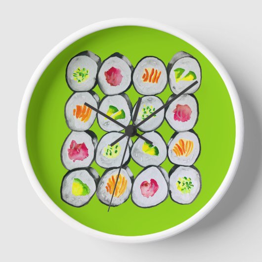 Sushi wasabi Aquarellkunst Uhr (Vorderseite)