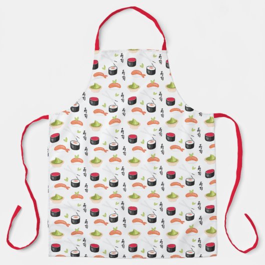 Sushi, Wasabi, Reis, Fisch und Chop Stick White Schürze (Vorderseite)