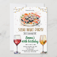Sushi-Wein-Nacht-Party-Einladung