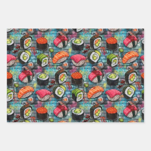 Sushi Wrapping Paper Flat Sheet Set of 3 Geschenkpapier Set (Vorderseite 3)
