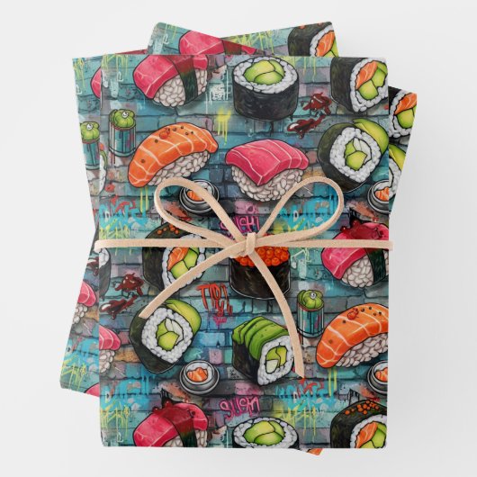 Sushi Wrapping Paper Flat Sheet Set of 3 Geschenkpapier Set (Beispiel)