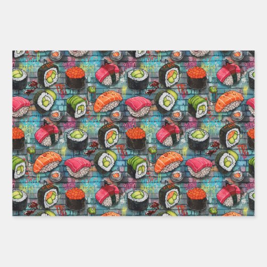 Sushi Wrapping Paper Flat Sheet Set of 3 Geschenkpapier Set (Vorderseite)