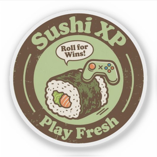 Sushi XP spielt neue Rolle für den Gewinner-Gamer Aufkleber (Vorderseite)