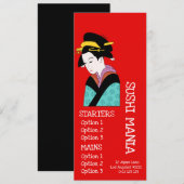 Sushiabendessenmenü des japanischen Restaurants Menükarte (Vorne/Hinten)