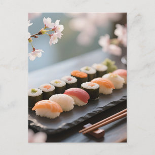 Sushiplatte Kirschblüte Postkarte
