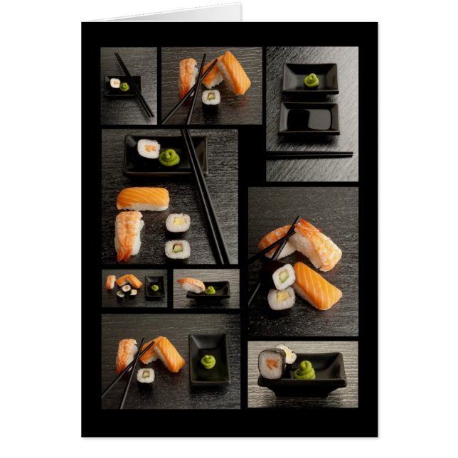 Sushisammlung auf schwarzem Hintergrund (Vorne)