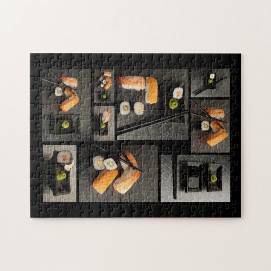 Sushisammlung auf schwarzem Hintergrund Puzzle (Horizontal)