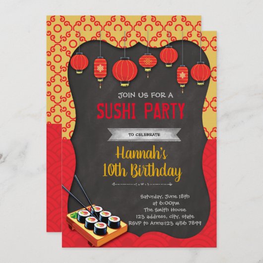 Sushithema-Party Einladung (Vorne/Hinten)